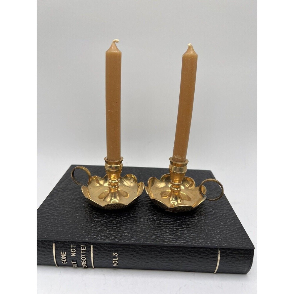 VTG Pair Of Solid Brass Small Candleholders